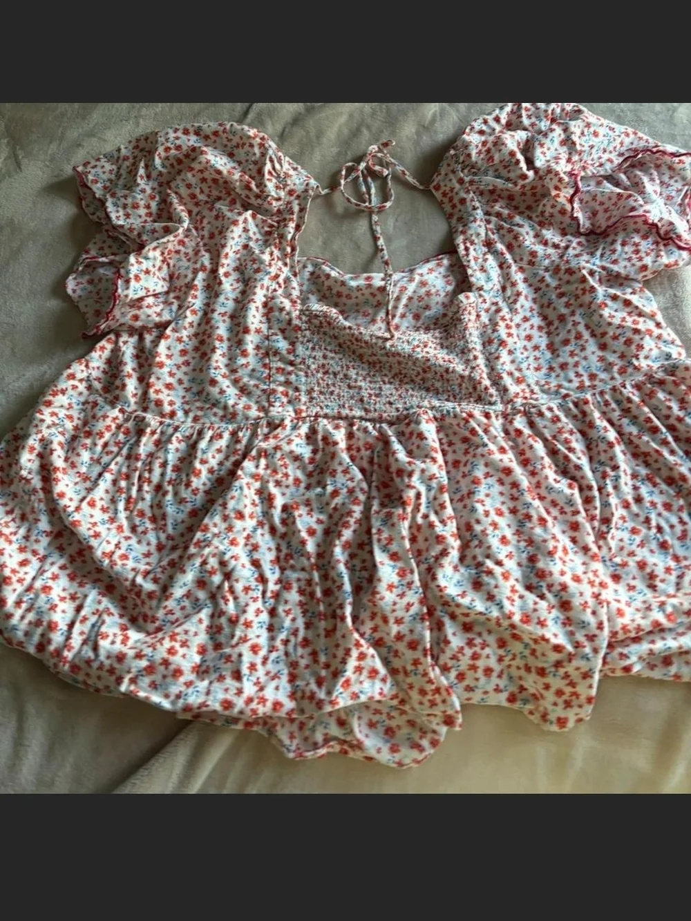 Old Navy White Peplum Top with Red Floral Print